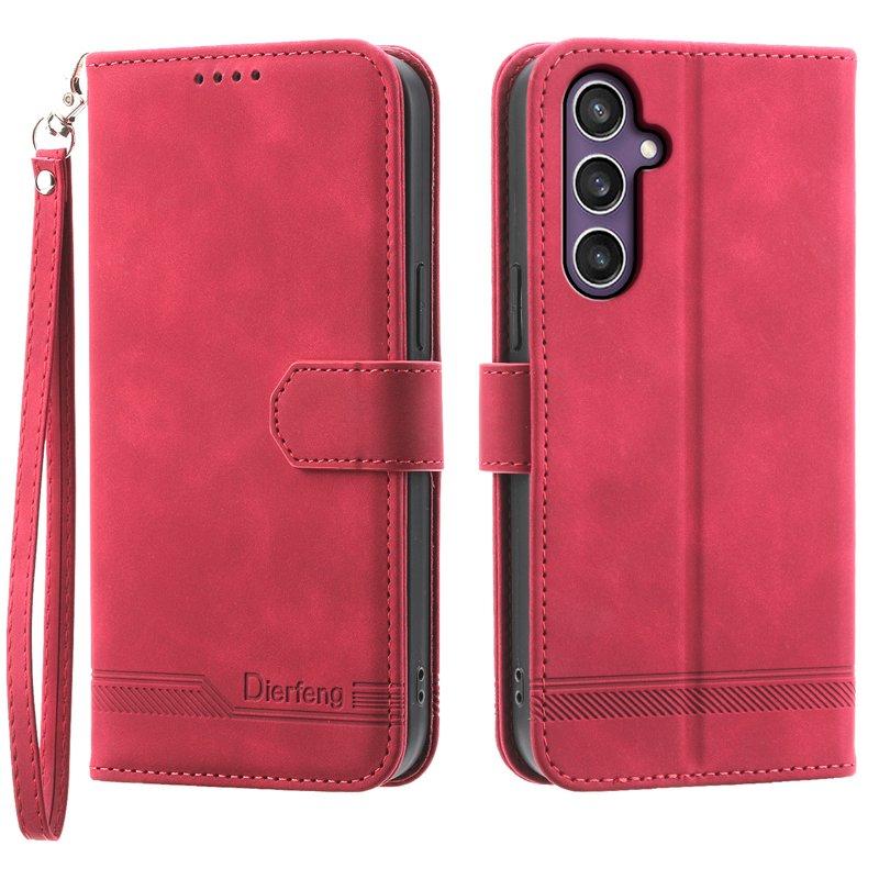 DIERFENG DF-03 Samsung Galaxy S25+ Plånboksfodral Konstläder - Röd