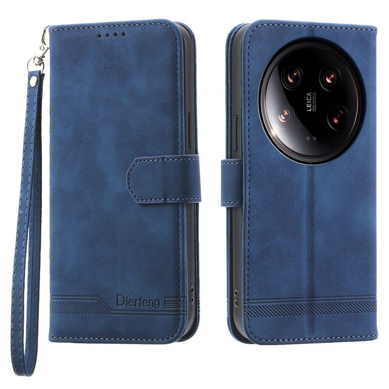 DIERFENG DF-03 Plånboksfodral för Xiaomi 14 Ultra - Konstläder - Blå