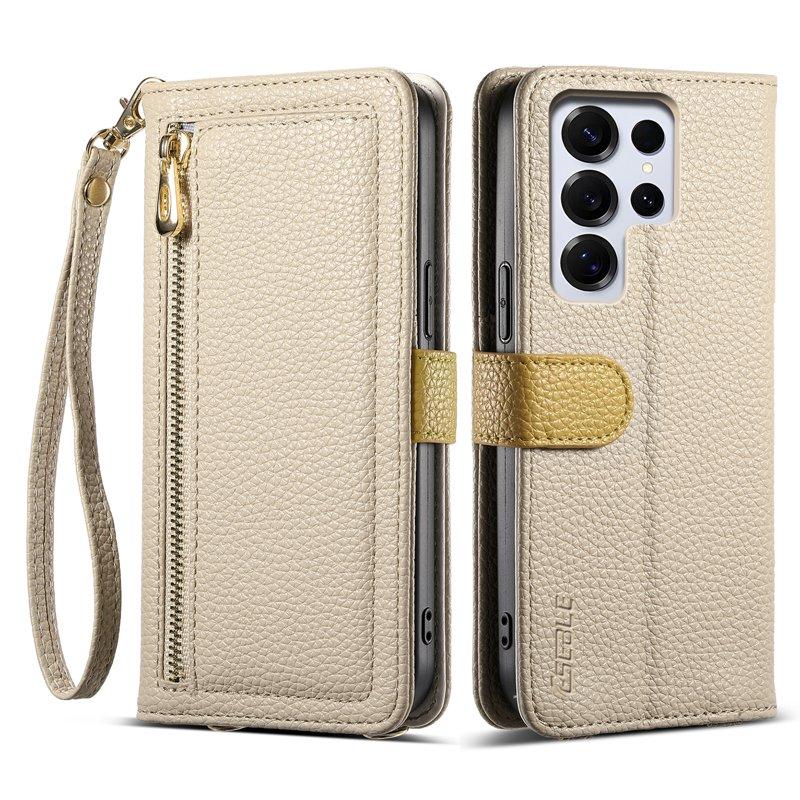 ESEBLE E11 för Samsung Galaxy S25 Ultra Plånboksfodral Konstläder - Khaki