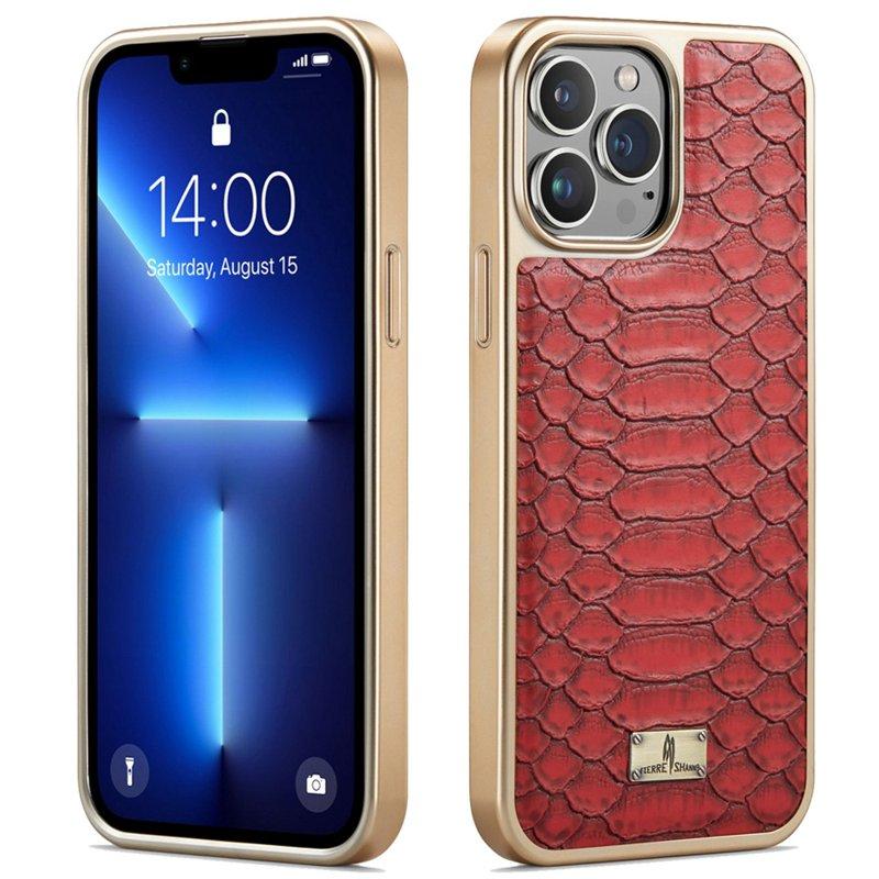 FIERRE SHANN Mobilskal till iPhone 13 Pro Max Äkta läder - Röd