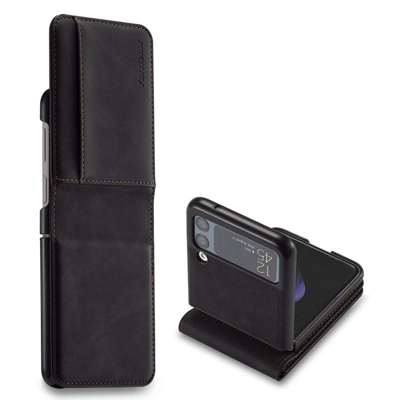 FORWENW Samsung Galaxy Z Flip3 Fodral KonstLäder - Svart