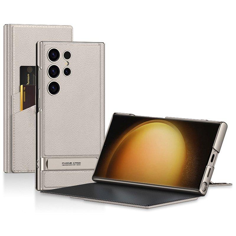 GKK Samsung Galaxy S23 Ultra Flip Fodral KonstLäder - Grå