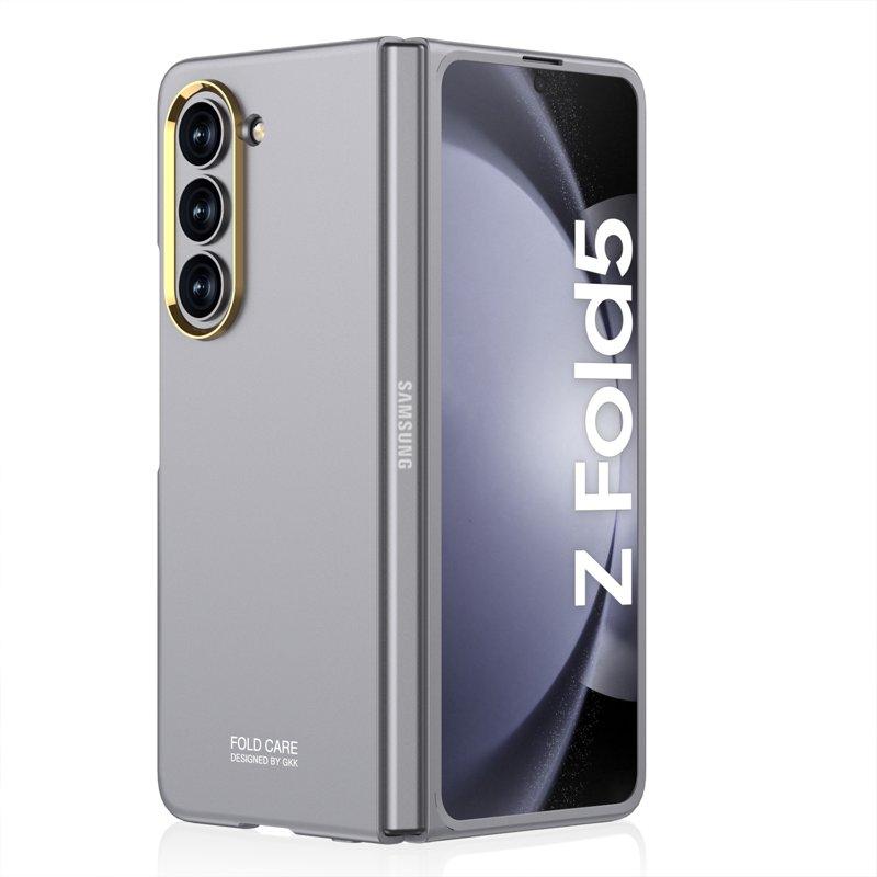 GKK Samsung Galaxy Z Fold5 Fodral Hård PC Äkta läder - Grå