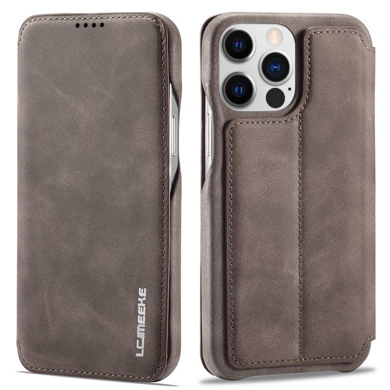 LC.IMEEKE iPhone 14 Pro Fodral Stand KonstLäder - Brun