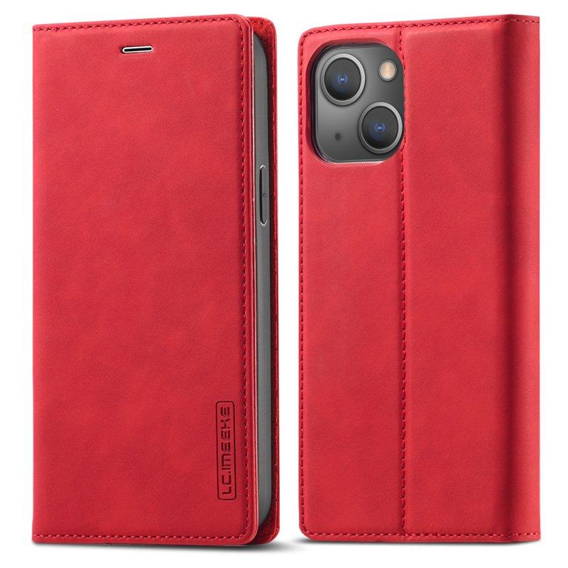 LC.IMEEKE iPhone 15 Plus Plånboksfodral Konstläder- Röd