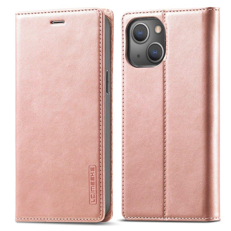 LC.IMEEKE iPhone 15 Plus Plånboksfodral Konstläder- Roséguld