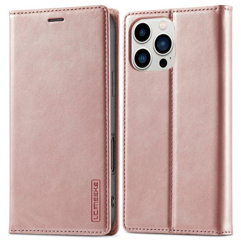 LC.IMEEKE iPhone 16 Pro Plånboksfodral Konstläder- Roséguld