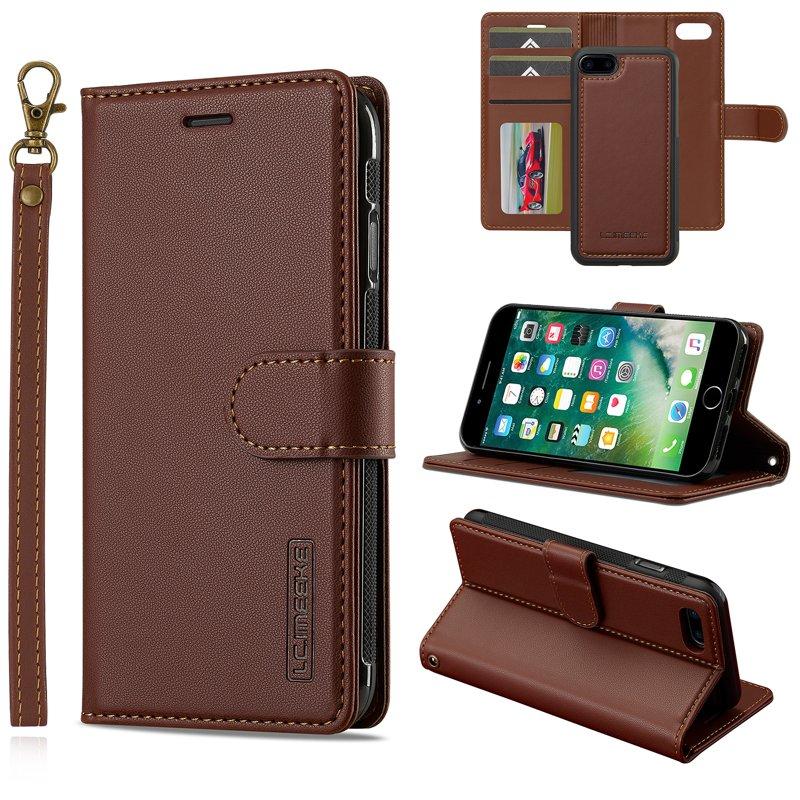 LC.IMEEKE L2 Plånboksfodral för iPhone SE (2022) / 8 / 7 - Konstläder - Brun
