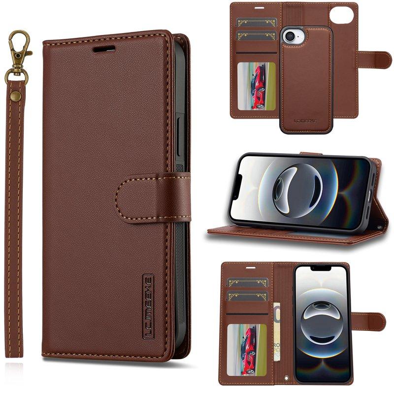 LC.IMEEKE L2 Series iPhone 16e Plånboksfodral Konstläder - Brun