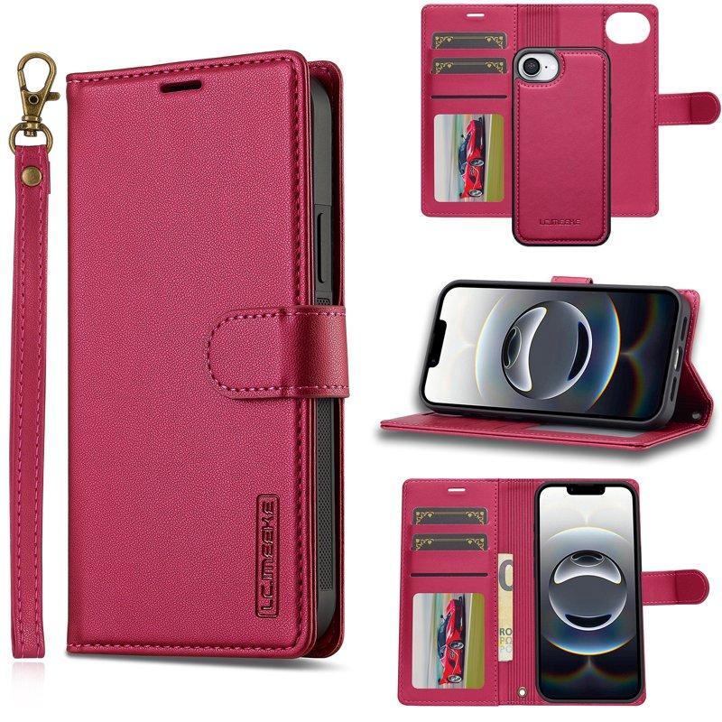 LC.IMEEKE L2 Series iPhone 16e Plånboksfodral Konstläder - Röd