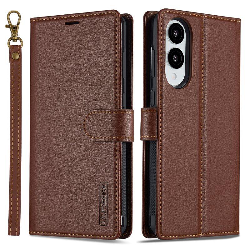 LC.IMEEKE L2 Series Samsung Galaxy S25 Edge Plånboksfodral Konstläder - Brun