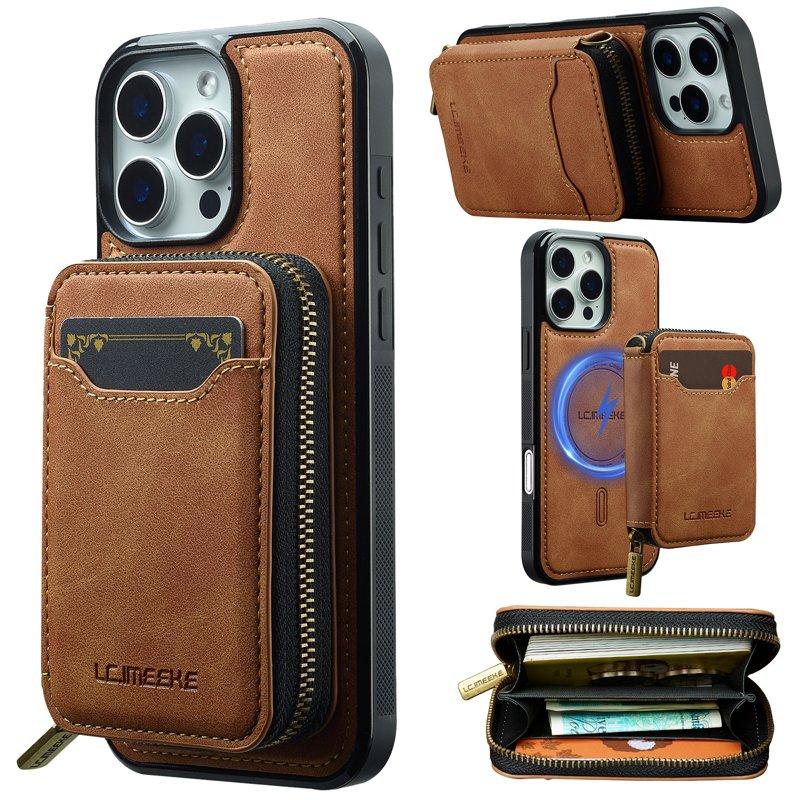 LC.IMEEKE L6 iPhone 13 Pro Plånboksfodral Konstläder - Brun