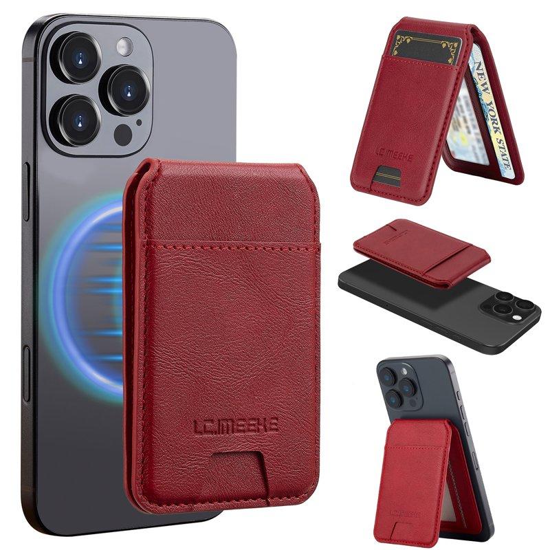 LC.IMEEKE Magnetic Card Holder Mobilskal till iPhone Äkta läder - Röd