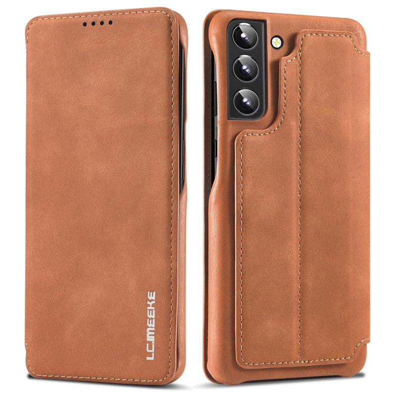 LC.IMEEKE Samsung Galaxy S22 5G Plånboksfodral Konstläder - Brun
