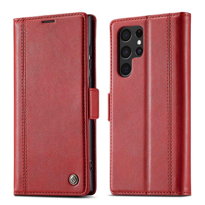LC.IMEEKE Samsung Galaxy S22 Ultra Plånboksfodral Konstläder - Röd