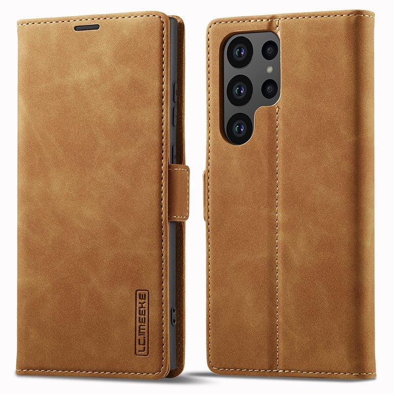 LC.IMEEKE Samsung Galaxy S25 Ultra Plånboksfodral Konstläder- Brun