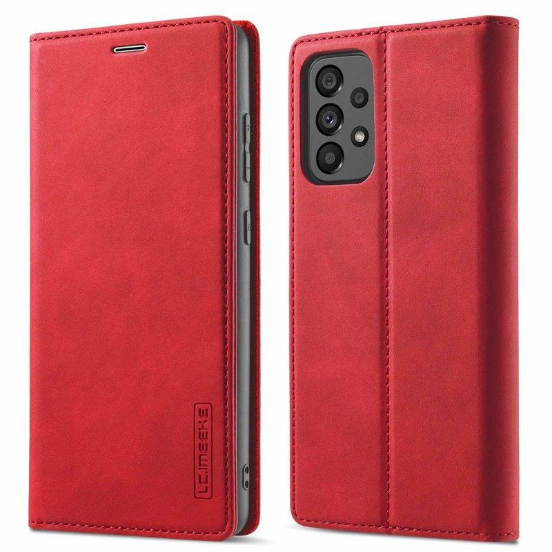 LC.IMEEKE Style Konstläder Plånboksfodral Samsung Galaxy A73 5G - Röd