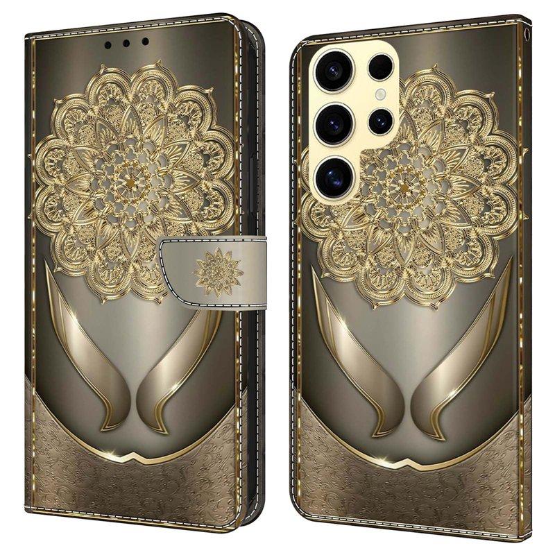 Plånboksfodral för Samsung Galaxy S26 Ultra Konstläder Flip - Guldblommor