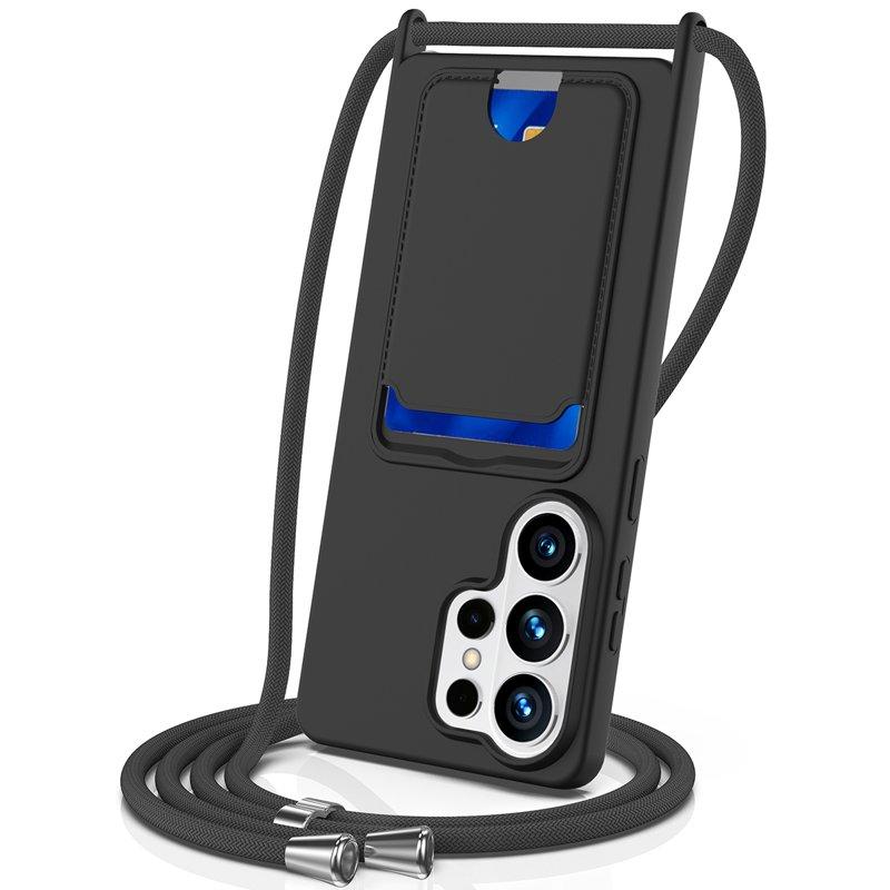 Mobilskal för Samsung Galaxy S26 Ultra Flytande silikon med kortfack - Svart