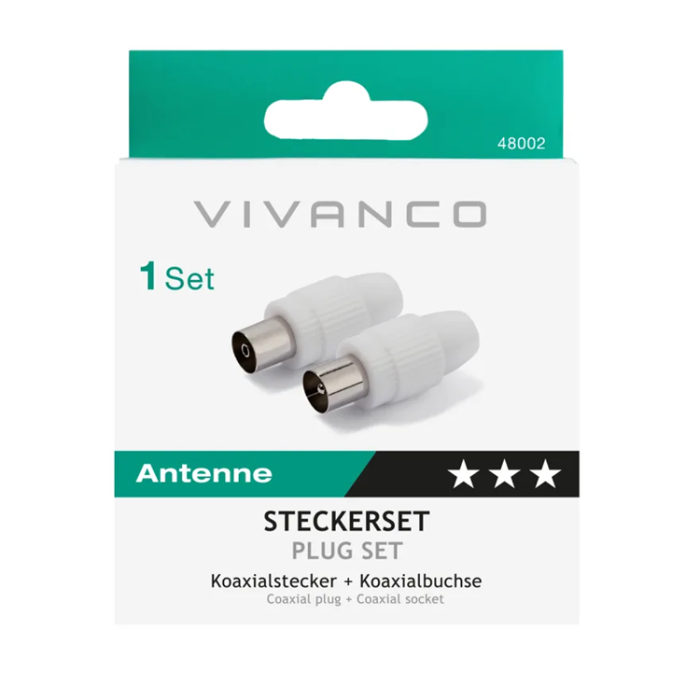 Vivanco - Vivanco Antennkontakter, hane+hona, rak Vit