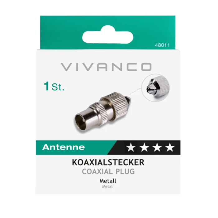 Vivanco - Vivanco Antennkontakt, hane, rak Metall