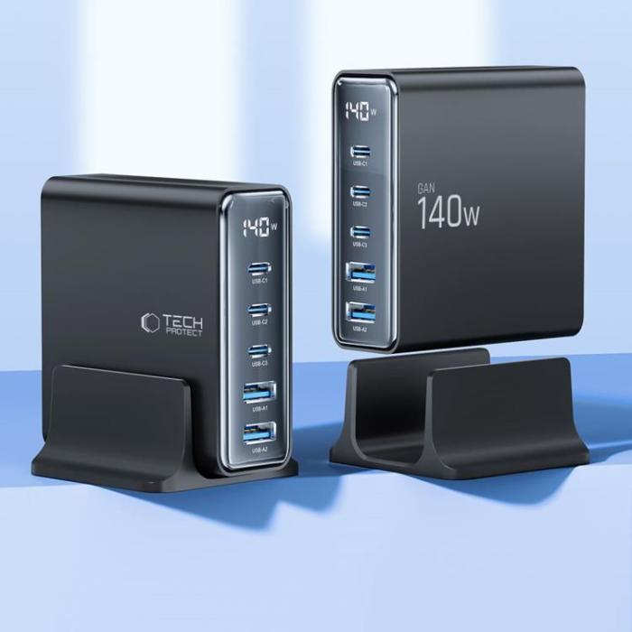 Tech-Protect - Tech-Protect 6-Port Skrivbord Laddare 240W/QC3.0 DC240W-GAN - Svart