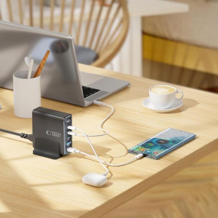 Tech-Protect - Tech-Protect 6-Port Skrivbord Laddare 240W/QC3.0 DC240W-GAN - Svart