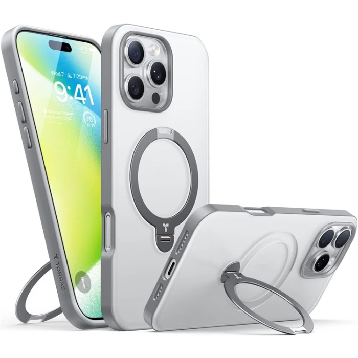 Torras - Torras iPhone 16 Pro Max Mobilskal Magsafe Ringhållare - Titanium Grå