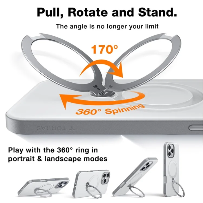Torras - Torras iPhone 16 Pro Max Mobilskal Magsafe Ringhållare - Titanium Grå