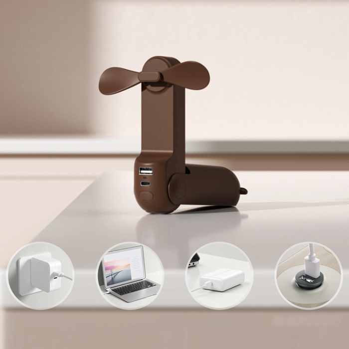 Jisulife - Jisulife Bärbar USB Handfläkt med Powerbank 4500 mAh Life8 Plus - Brun