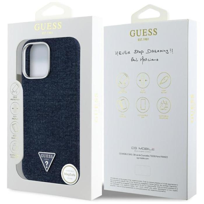 Guess - Guess iPhone 16 Pro Max Mobilskal MagSafe Denim Triangle - Blå