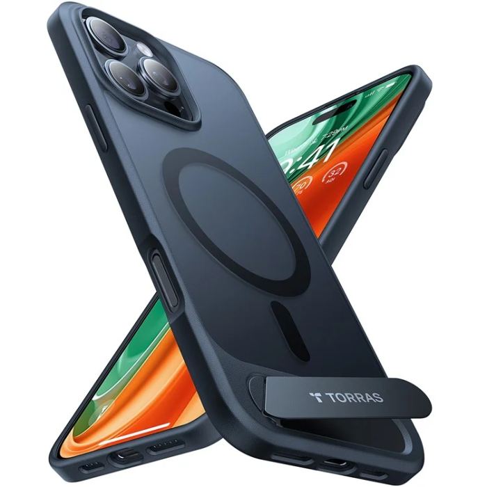 Torras - Torras iPhone 15 Pro Max Mobilskal Magsafe Kickstand - Svart