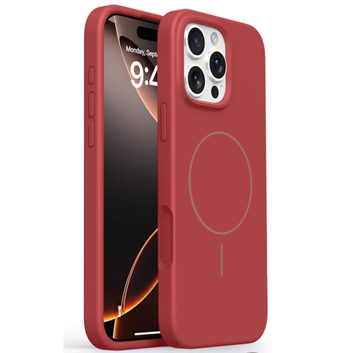 A-One Brand - iPhone 16 Pro Max Mobilskal MagSafe Liquid Silikon Microfiber - Röd