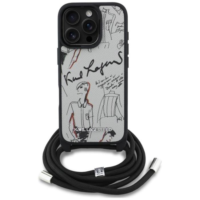 KARL LAGERFELD - Karl Lagerfeld iPhone 16 Pro Max Mobilskal Crossbody Grained Pattern - Grå