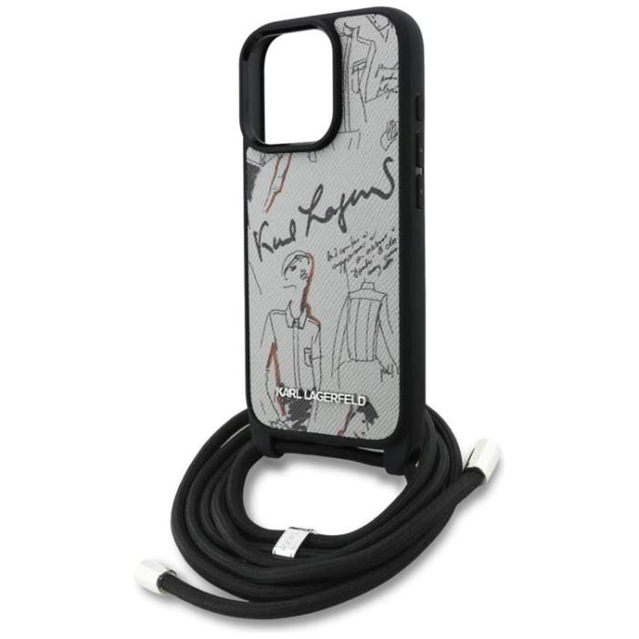 KARL LAGERFELD - Karl Lagerfeld iPhone 16 Pro Max Mobilskal Crossbody Grained Pattern - Grå
