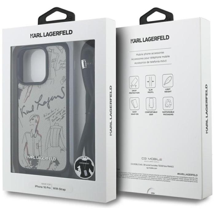 KARL LAGERFELD - Karl Lagerfeld iPhone 16 Pro Max Mobilskal Crossbody Grained Pattern - Grå
