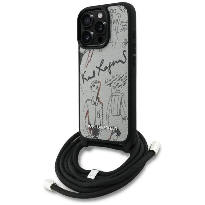 KARL LAGERFELD - Karl Lagerfeld iPhone 16 Pro Max Mobilskal Crossbody Grained Pattern - Grå