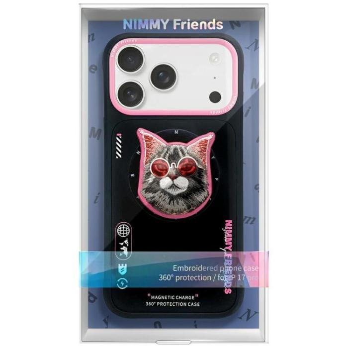 NIMMY - Nimmy iPhone 17 Mobilskal MagSafe Glasses Cool Cat - Svart/Rosa