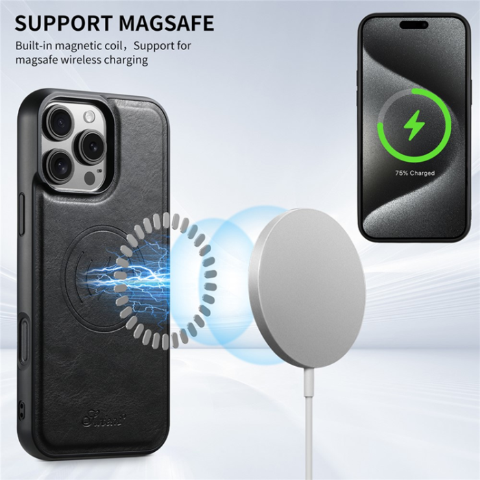 SUTENI - SUTENI iPhone 16 Pro Mobilskal MagSafe Korthållare H17 - Svart