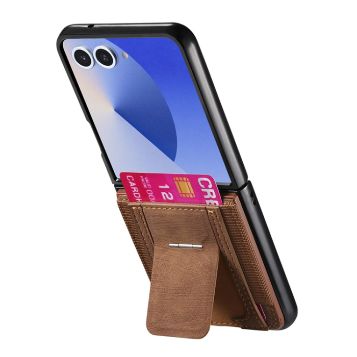 A-One Brand - Galaxy Z Flip 7 Mobilskal Kickstand Retro Korthållare - Brun