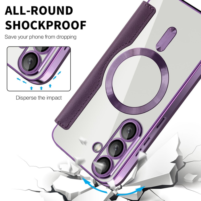A-One Brand - Galaxy S25 Plus Plånboksfodral MagSafe Rhombus Läder - Lila