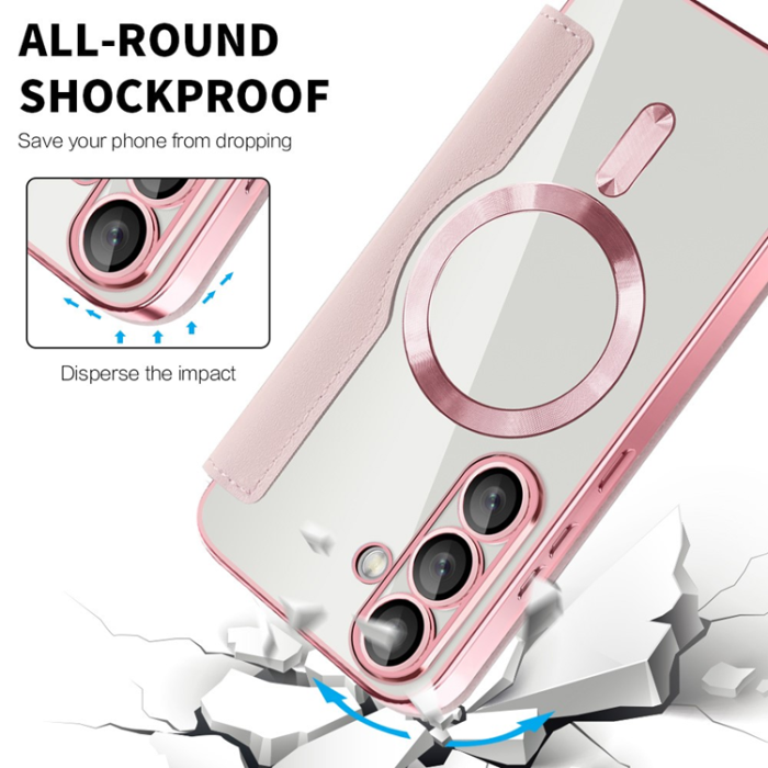 A-One Brand - Galaxy S25 Plus Plånboksfodral MagSafe Rhombus Läder - Rosa
