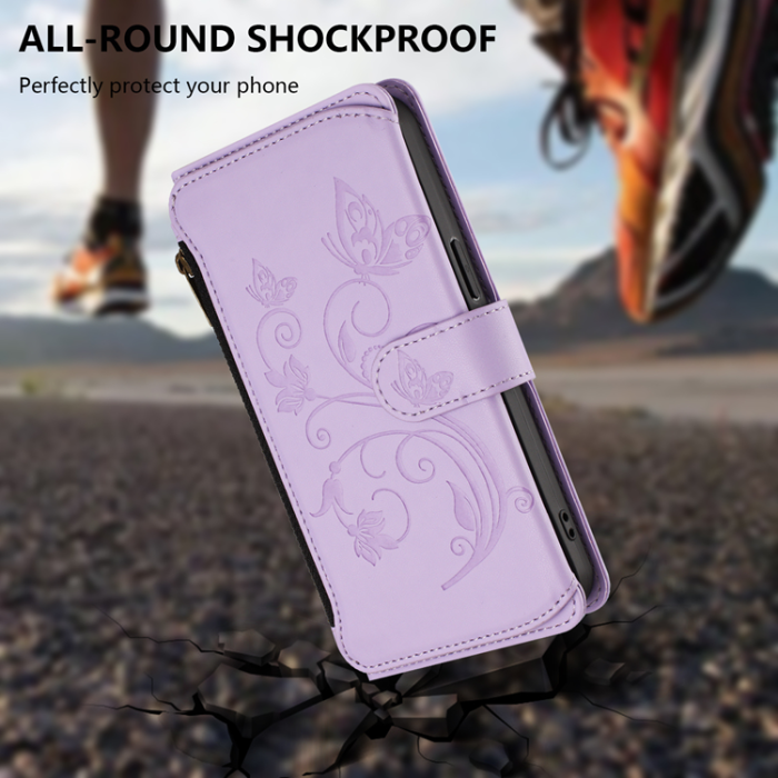 A-One Brand - iPhone 17 Pro Plånboksfodral Butterfly Floral Imprint - Ljuslila