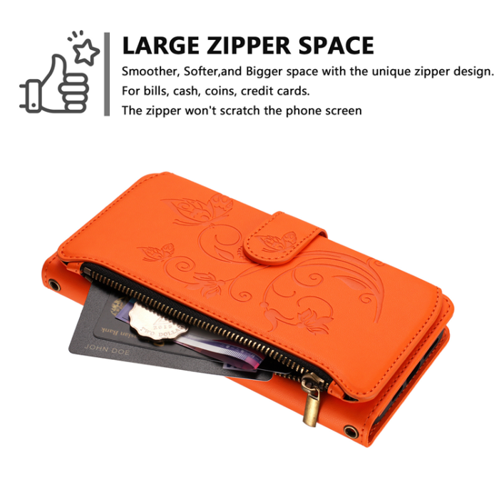 A-One Brand - iPhone 17 Pro Plånboksfodral Butterfly Floral Imprint - Orange