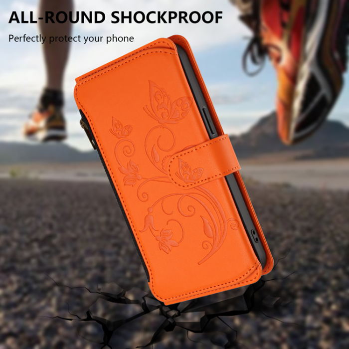 A-One Brand - iPhone 17 Pro Plånboksfodral Butterfly Floral Imprint - Orange