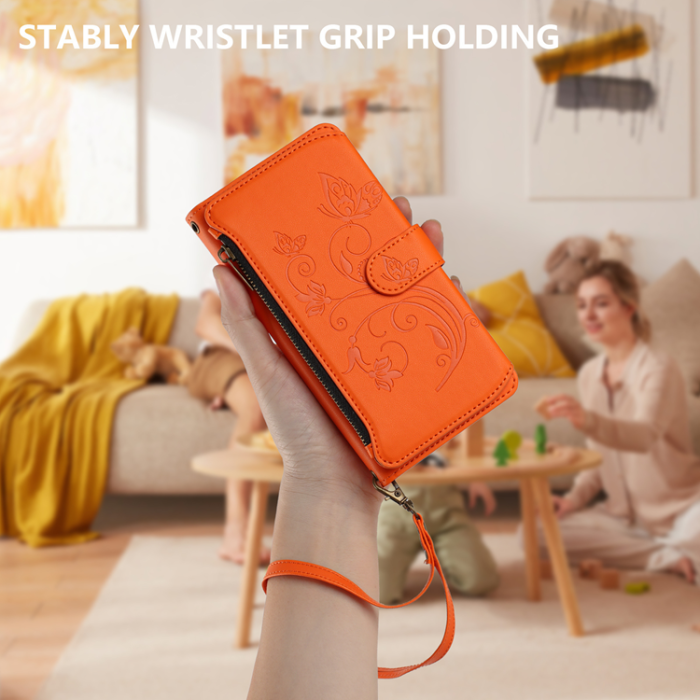 A-One Brand - iPhone 17 Pro Plånboksfodral Butterfly Floral Imprint - Orange