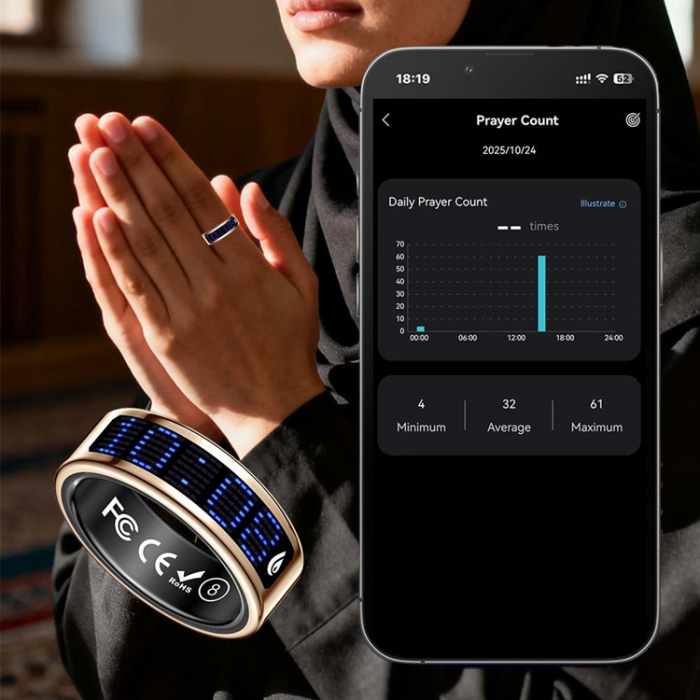 A-One Brand - Digital Display Smart Ring med Laddningsfodral SR16 - Guld