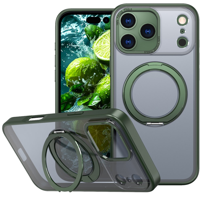A-One Brand - iPhone 17 Pro Max Mobilskal Ring Kickstand TPU PC - Svartgrön
