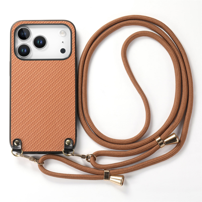 A-One Brand - iPhone 17 Pro Mobilskal Med Axelrem Snodd Carbon Fiber - Brun