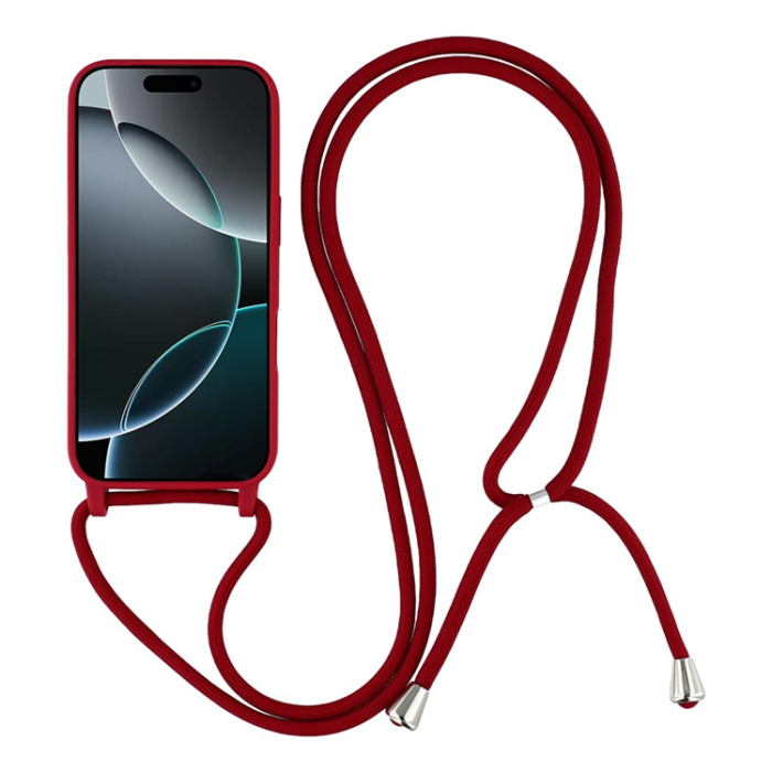 A-One Brand - iPhone 17 Pro Max Mobilskal TPU Shockproof med Lanyard - Mörkröd